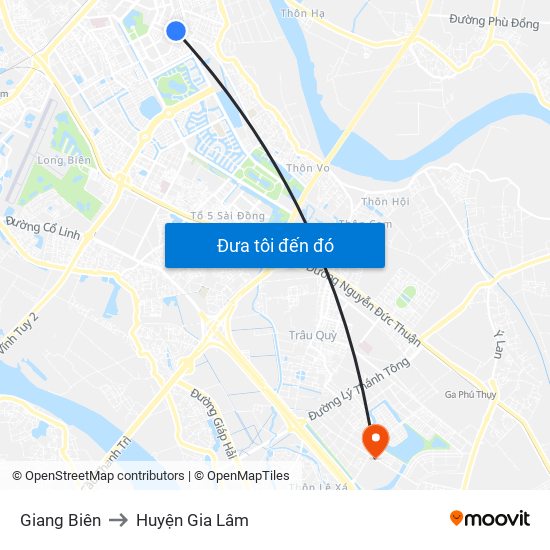 Giang Biên to Huyện Gia Lâm map
