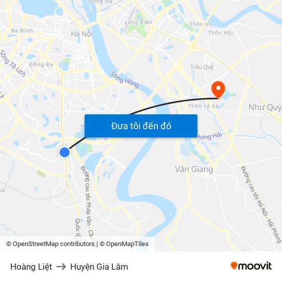 Hoàng Liệt to Huyện Gia Lâm map
