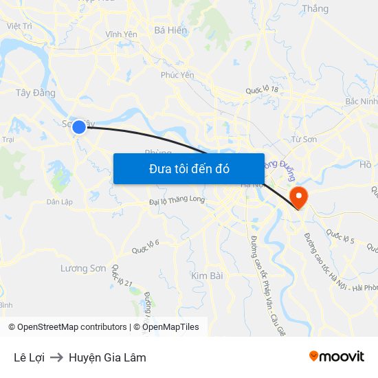 Lê Lợi to Huyện Gia Lâm map