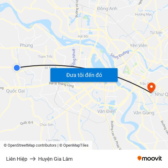 Liên Hiệp to Huyện Gia Lâm map