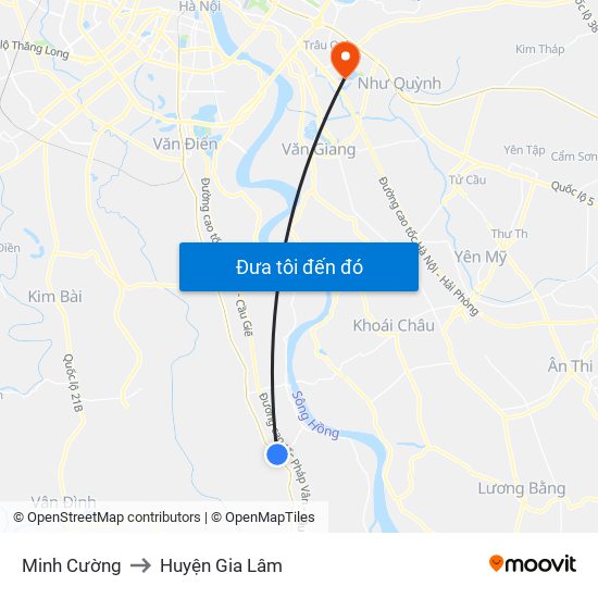 Minh Cường to Huyện Gia Lâm map