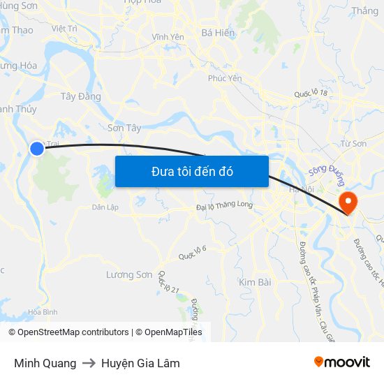 Minh Quang to Huyện Gia Lâm map
