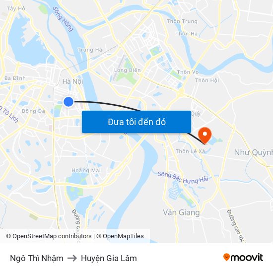 Ngô Thì Nhậm to Huyện Gia Lâm map