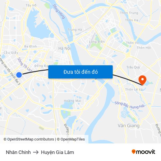 Nhân Chính to Huyện Gia Lâm map