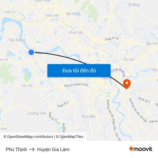 Phú Thịnh to Huyện Gia Lâm map