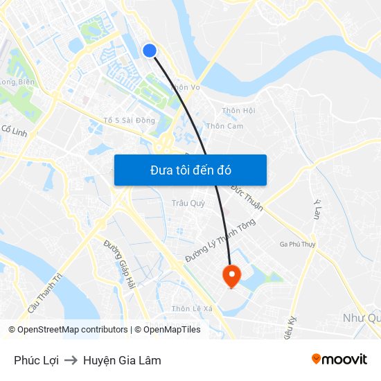 Phúc Lợi to Huyện Gia Lâm map