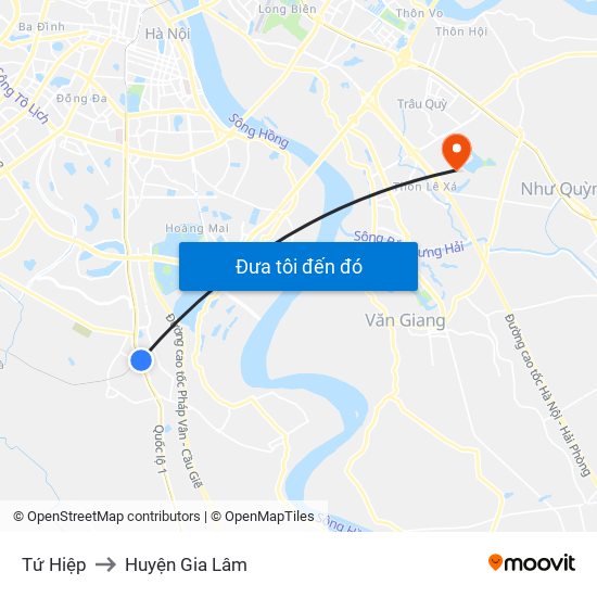 Tứ Hiệp to Huyện Gia Lâm map