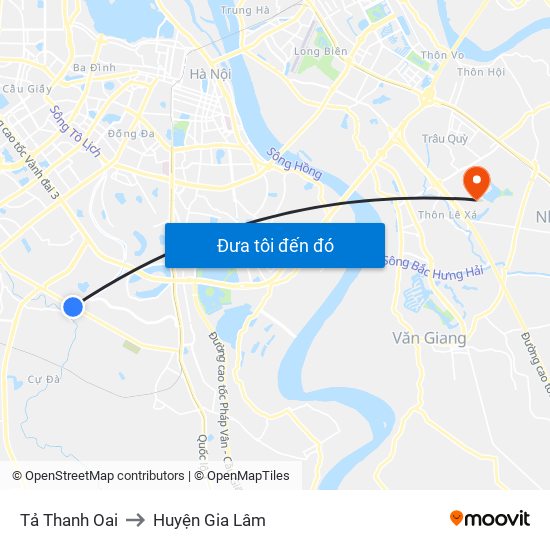 Tả Thanh Oai to Huyện Gia Lâm map