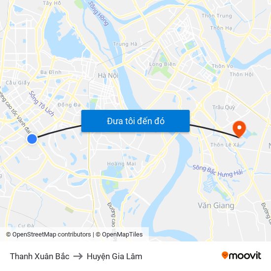 Thanh Xuân Bắc to Huyện Gia Lâm map