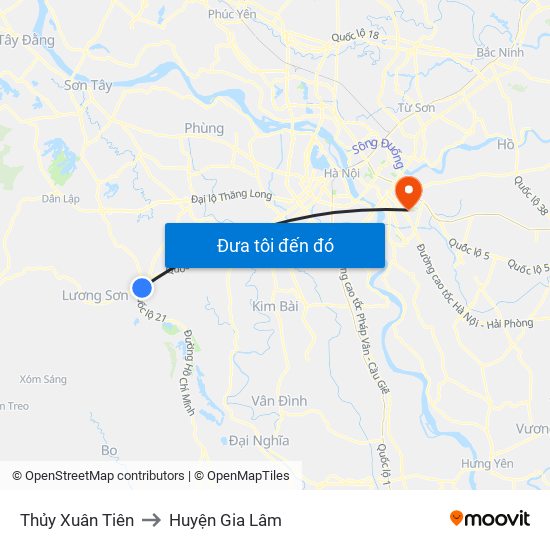 Thủy Xuân Tiên to Huyện Gia Lâm map