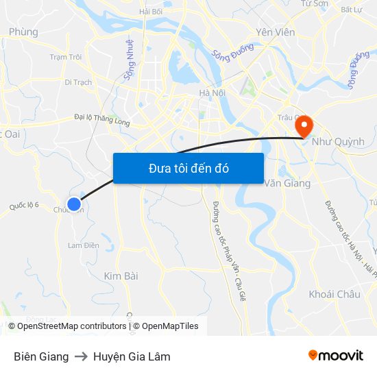 Biên Giang to Huyện Gia Lâm map