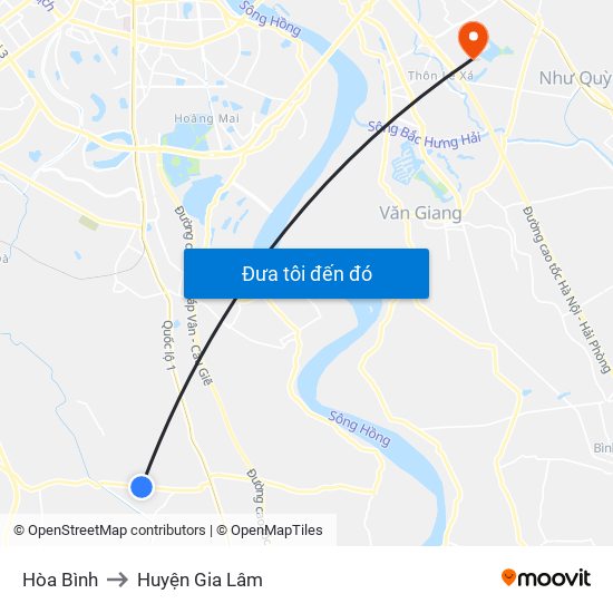 Hòa Bình to Huyện Gia Lâm map