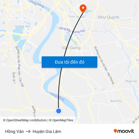 Hồng Vân to Huyện Gia Lâm map