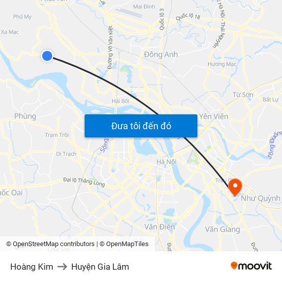 Hoàng Kim to Huyện Gia Lâm map
