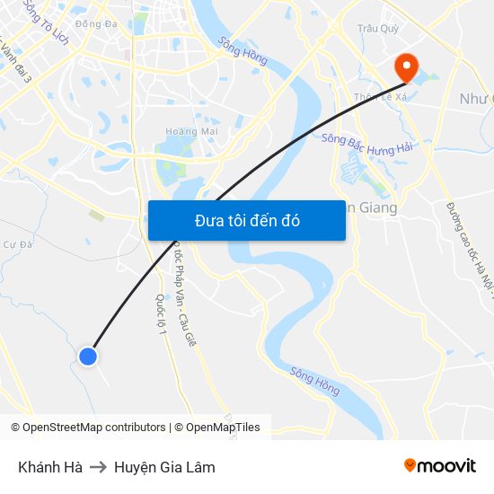 Khánh Hà to Huyện Gia Lâm map