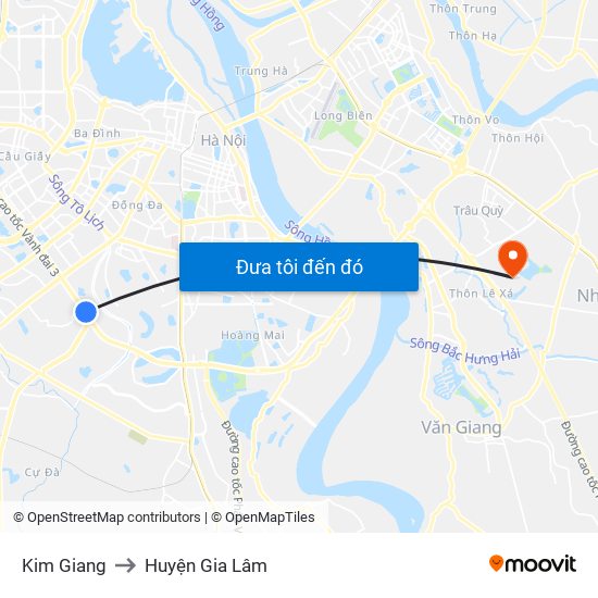 Kim Giang to Huyện Gia Lâm map