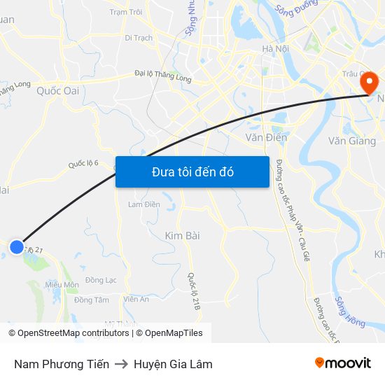 Nam Phương Tiến to Huyện Gia Lâm map