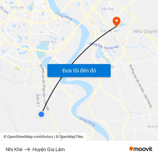 Nhị Khê to Huyện Gia Lâm map