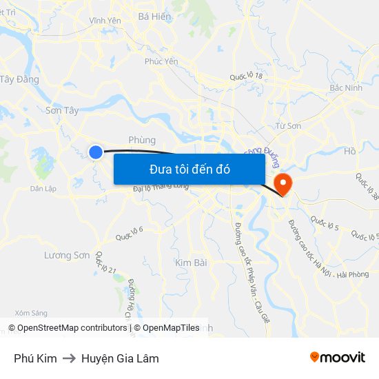 Phú Kim to Huyện Gia Lâm map