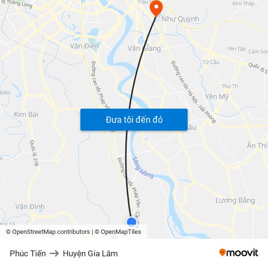 Phúc Tiến to Huyện Gia Lâm map