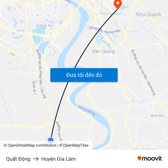 Quất Động to Huyện Gia Lâm map