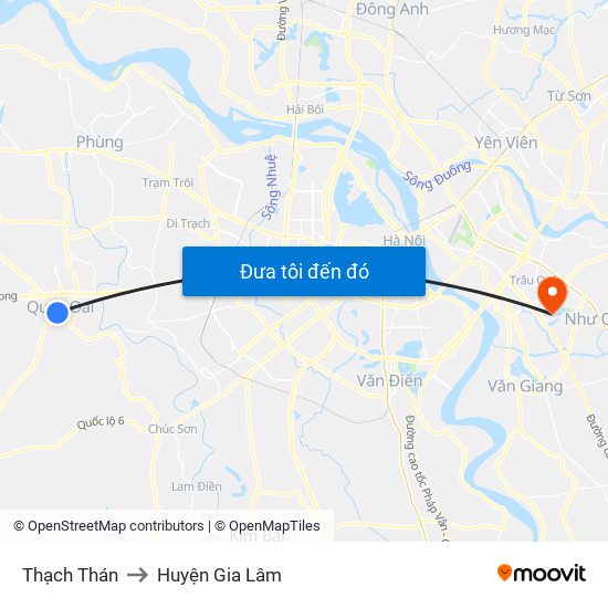 Thạch Thán to Huyện Gia Lâm map