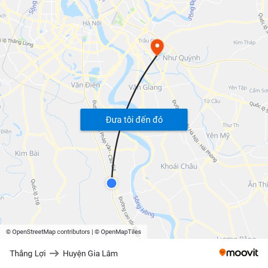 Thắng Lợi to Huyện Gia Lâm map