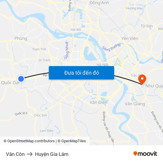 Vân Côn to Huyện Gia Lâm map