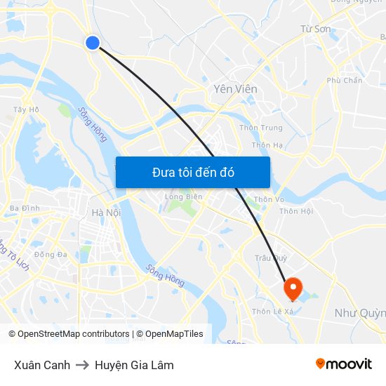 Xuân Canh to Huyện Gia Lâm map