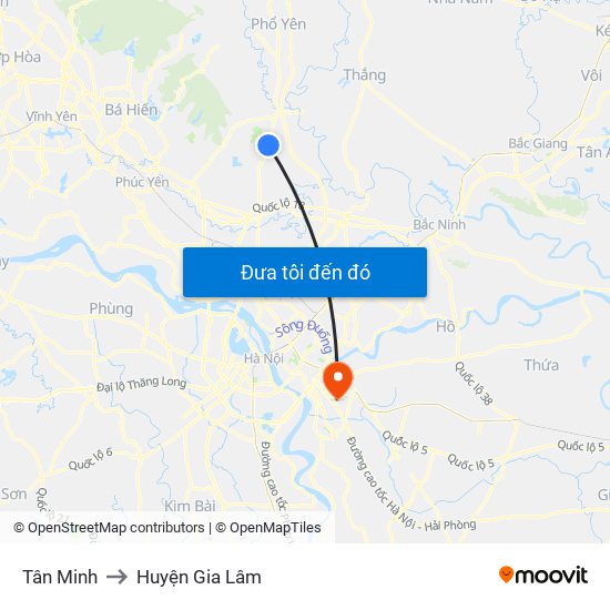 Tân Minh to Huyện Gia Lâm map