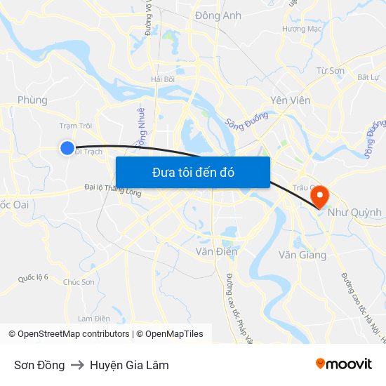 Sơn Đồng to Huyện Gia Lâm map