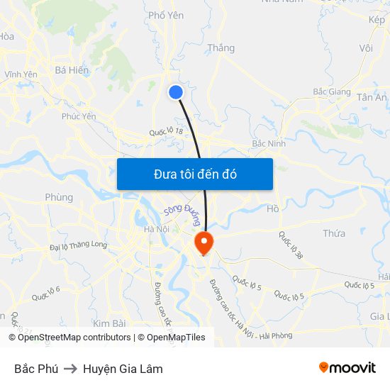 Bắc Phú to Huyện Gia Lâm map