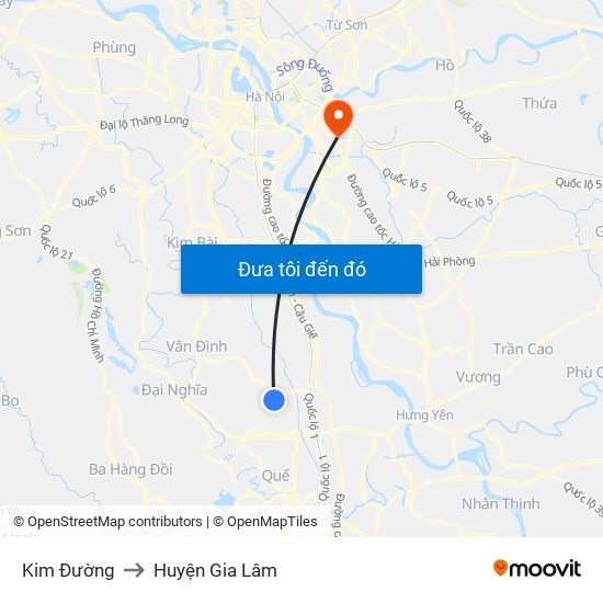 Kim Đường to Huyện Gia Lâm map