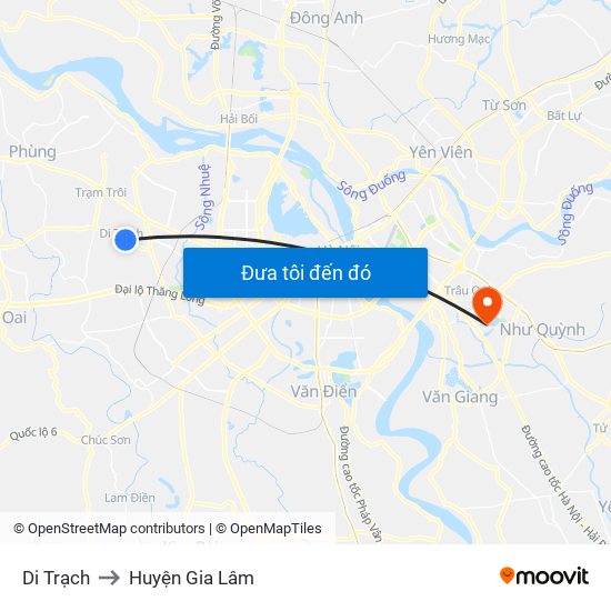 Di Trạch to Huyện Gia Lâm map