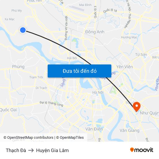 Thạch Đà to Huyện Gia Lâm map