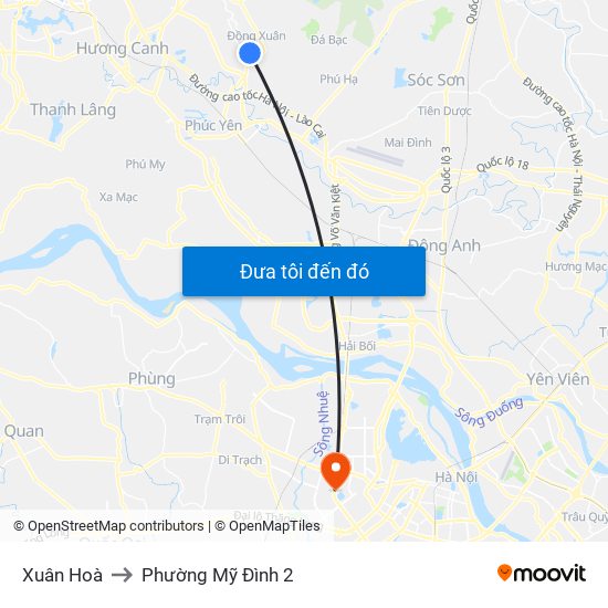 Xuân Hoà to Phường Mỹ Đình 2 map