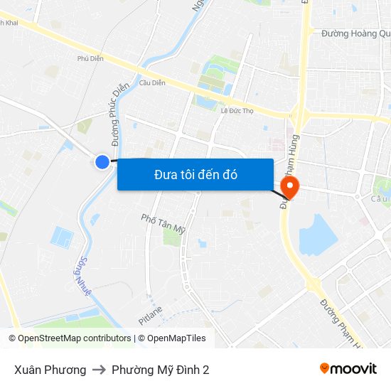 Xuân Phương to Phường Mỹ Đình 2 map