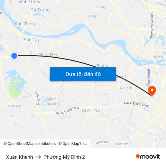 Xuân Khanh to Phường Mỹ Đình 2 map