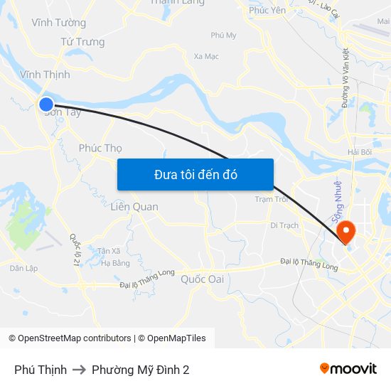 Phú Thịnh to Phường Mỹ Đình 2 map