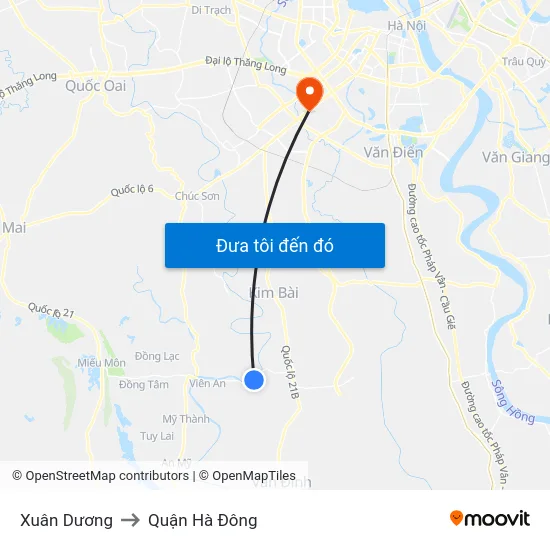 Xuân Dương to Quận Hà Đông map