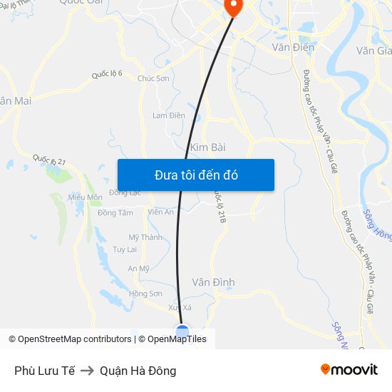 Phù Lưu Tế to Quận Hà Đông map