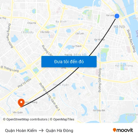 Quận Hoàn Kiếm to Quận Hà Đông map