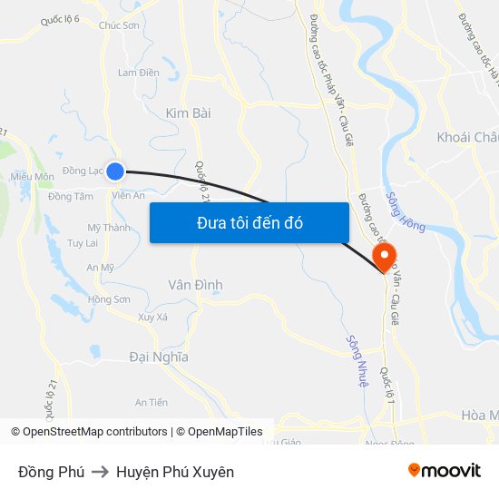 Đồng Phú to Huyện Phú Xuyên map