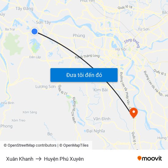Xuân Khanh to Huyện Phú Xuyên map