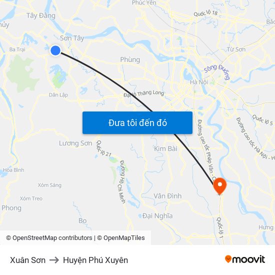Xuân Sơn to Huyện Phú Xuyên map