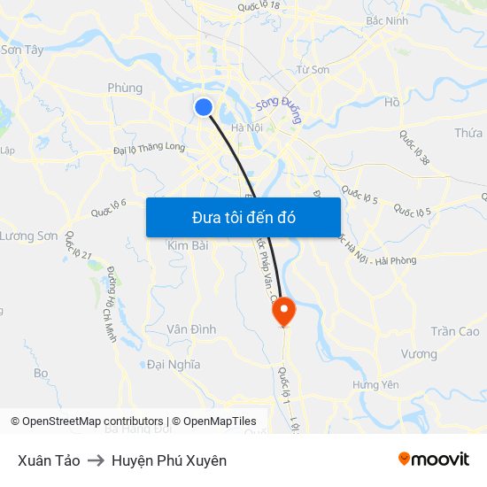 Xuân Tảo to Huyện Phú Xuyên map