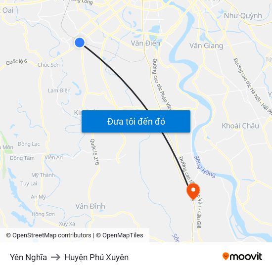 Yên Nghĩa to Huyện Phú Xuyên map