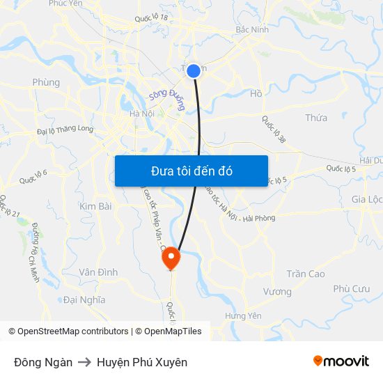 Đông Ngàn to Huyện Phú Xuyên map