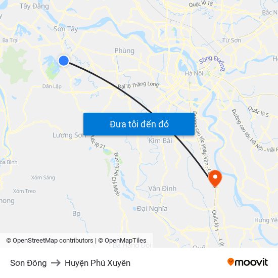Sơn Đông to Huyện Phú Xuyên map