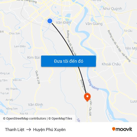 Thanh Liệt to Huyện Phú Xuyên map